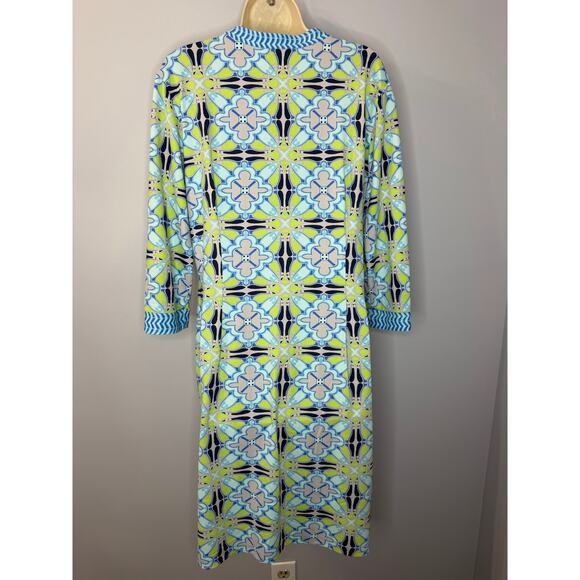 J. Mclaughlin Gisel Catalina Cloth Dress Blue Green Geometric Sheath Sz XL - Picture 5 of 10